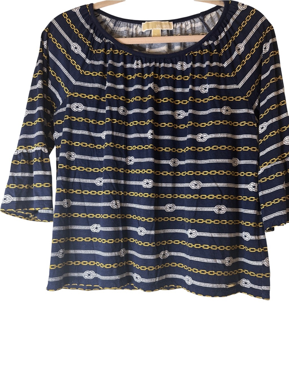 MICHAEL Michael Kors Navy Nautical Blouse with bell sleeves, sz M
